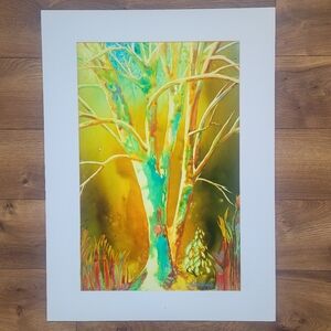 Original Watercolor Impressionist Tree on Yupo Paper. Size 24" x 18"